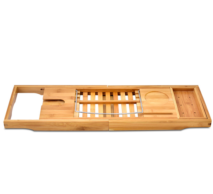 Creative Bamboo Bathtub Tray with Extending Sides Reading Rack Tablet Holder Cellphone Tray and Wine Glass Holder